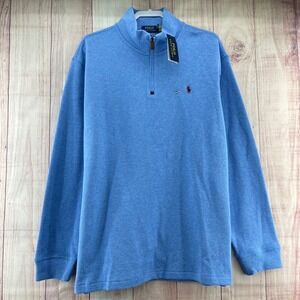Polo Ralph Lauren Men's Blue Cotton Quarter Zip‎ Pullover Sweatshirt Size XXL